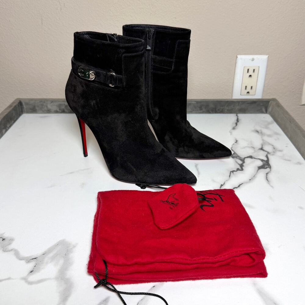 Christian Louboutin Lock So Kate Black Suede 100mm Ankle Boots Size 38
